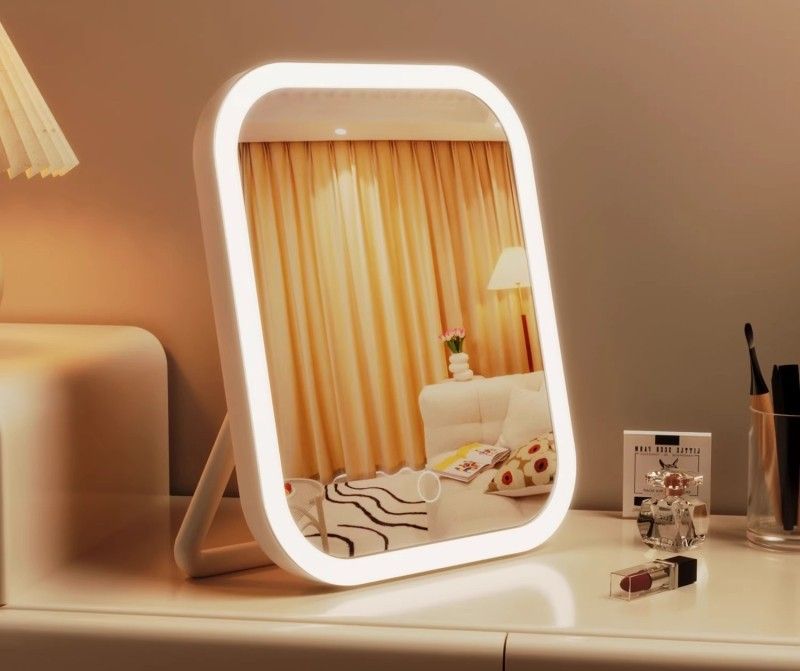 LED Rechargeable Makeup Mirror for Women Vanity Mirror with Light 360° Rotation Tabletop Cosmetic Mirror for Bedroom Dorm Travel，ins
