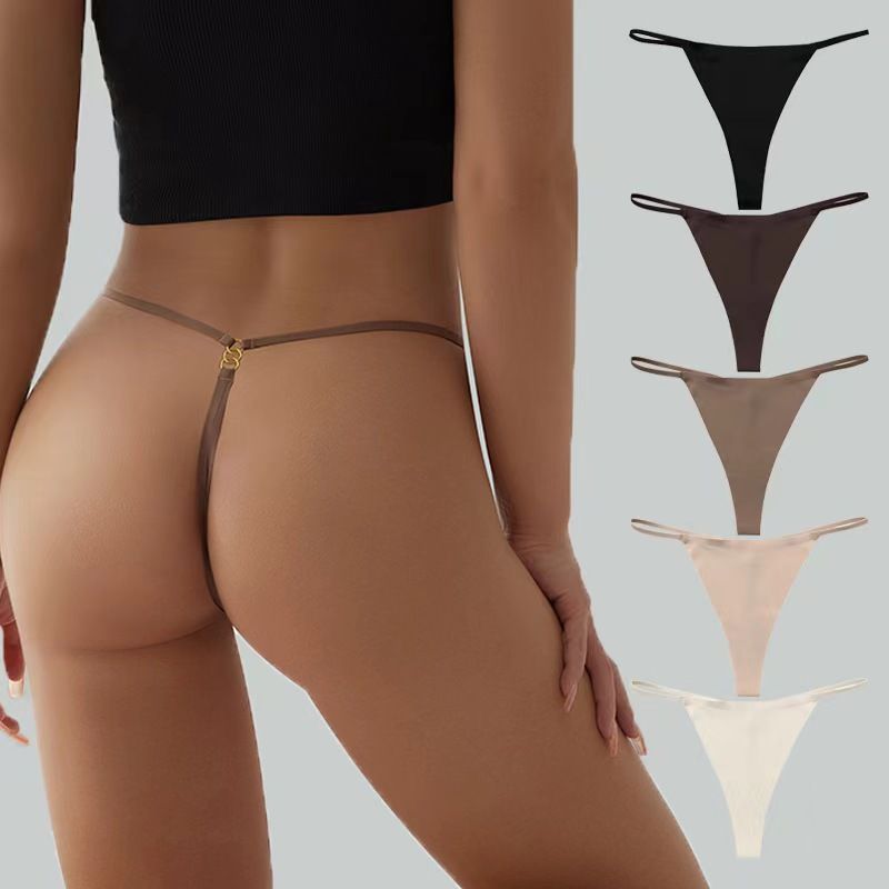 Women's Seamless Thin Strap Thong Panties, One-Piece Cotton Crotch G-String, Comfortable Fitness Underwear with Buckle Detail, S-XL Sizes