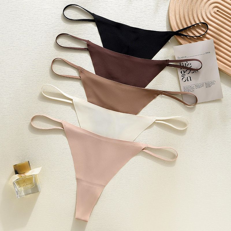 Women's Seamless Thin Strap Thong Panties, One-Piece Cotton Crotch G-String, Comfortable Fitness Underwear with Buckle Detail, S-XL Sizes