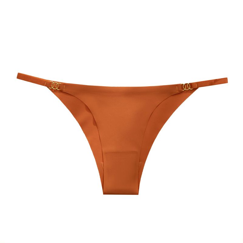 Women's Ice Silk Seamless Thong Panties, Thin Strap with Gold Buckle Detail, Smooth Breathable Microfiber G-String Underwear, S-XL Sizes for Sports & Daily Wear