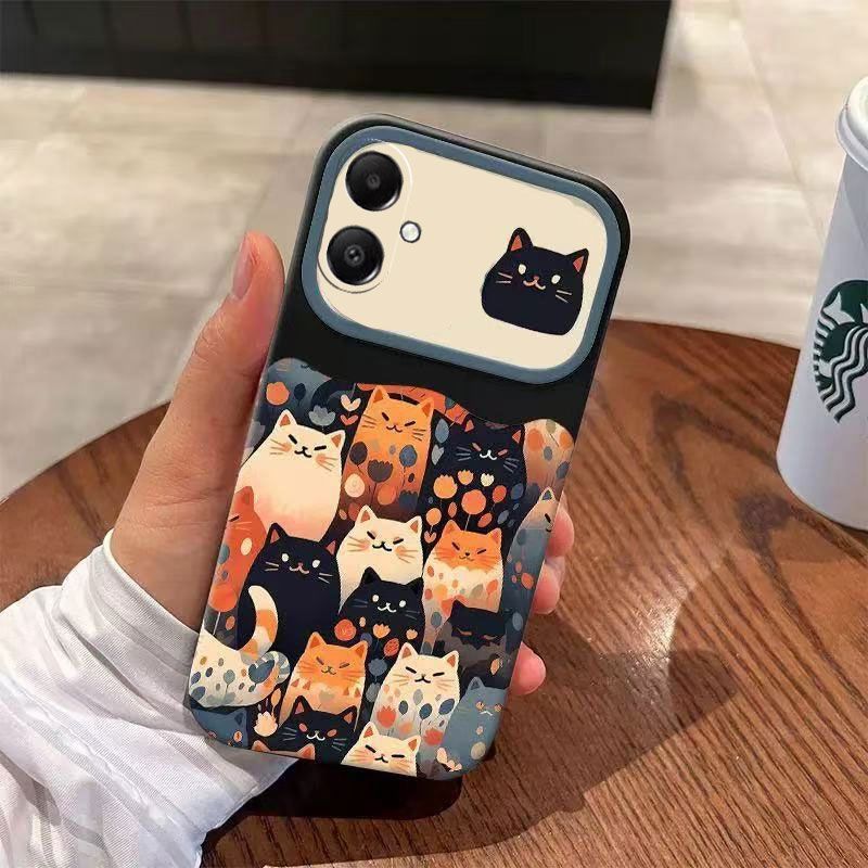 Suitable for Samsung A06 phone case painted cute cat cute antique white high-end contrasting simple English transparent