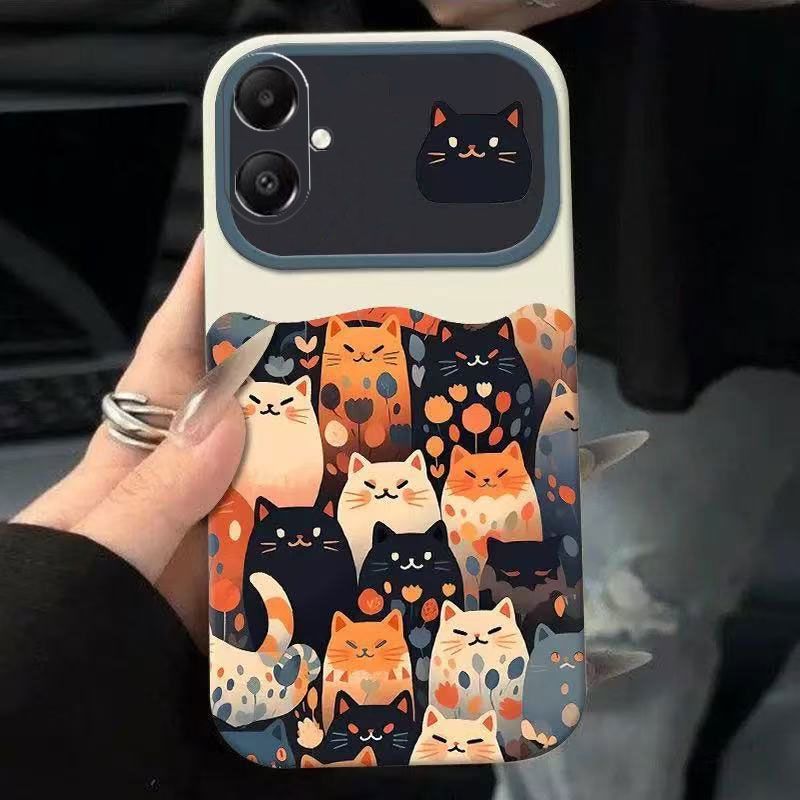 Suitable for Samsung A06 phone case painted cute cat cute antique white high-end contrasting simple English transparent
