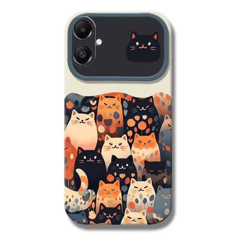 Suitable for Samsung A06 phone case painted cute cat cute antique white high-end contrasting simple English transparent
