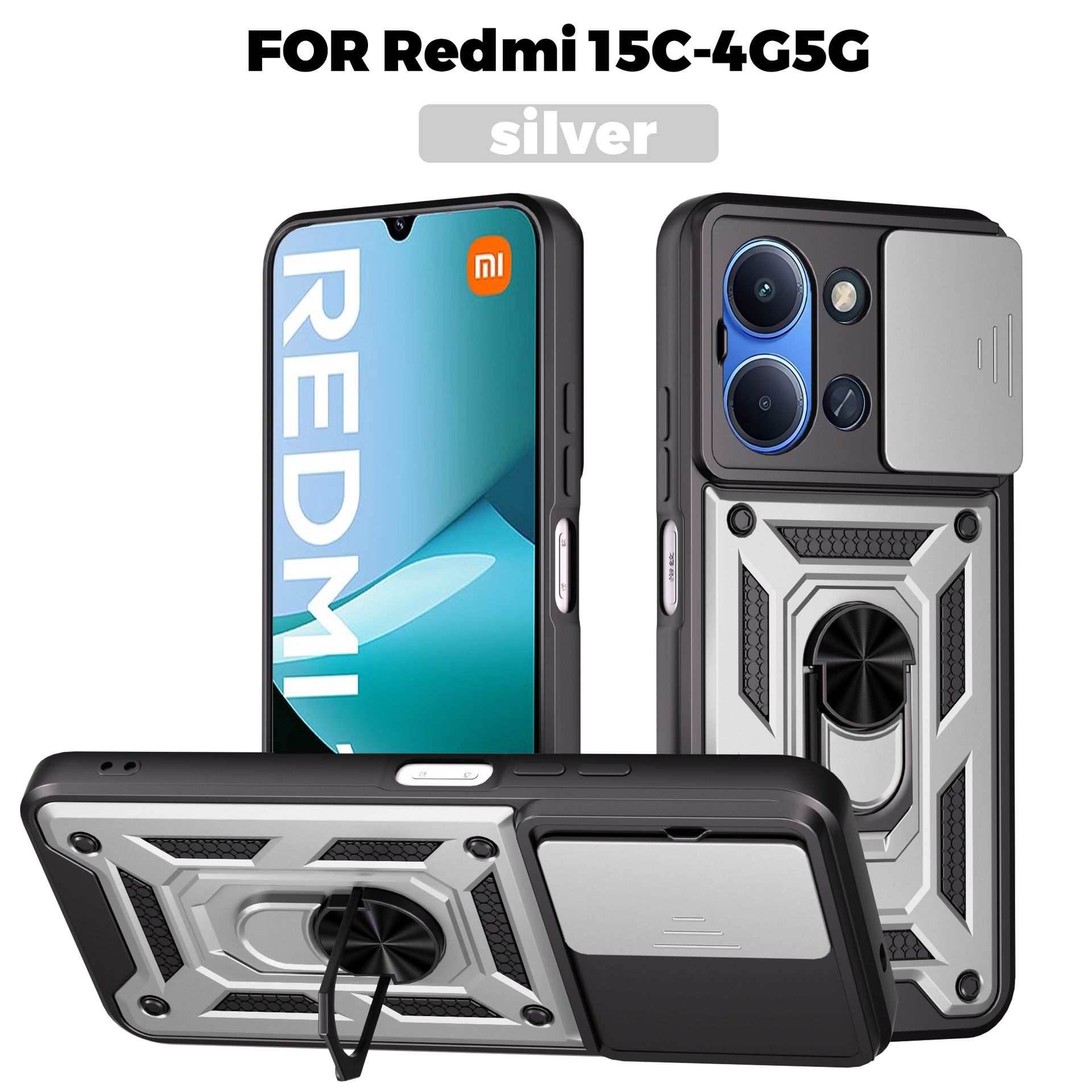 Rugged Armor Phone Case For Xiaomi Redmi 15C Shockproof Kickstand Heavy Duty Protective Cover