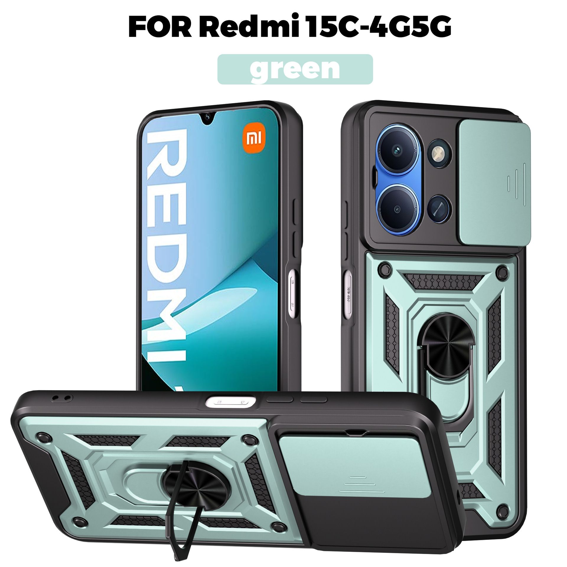Rugged Armor Phone Case For Xiaomi Redmi 15C Shockproof Kickstand Heavy Duty Protective Cover