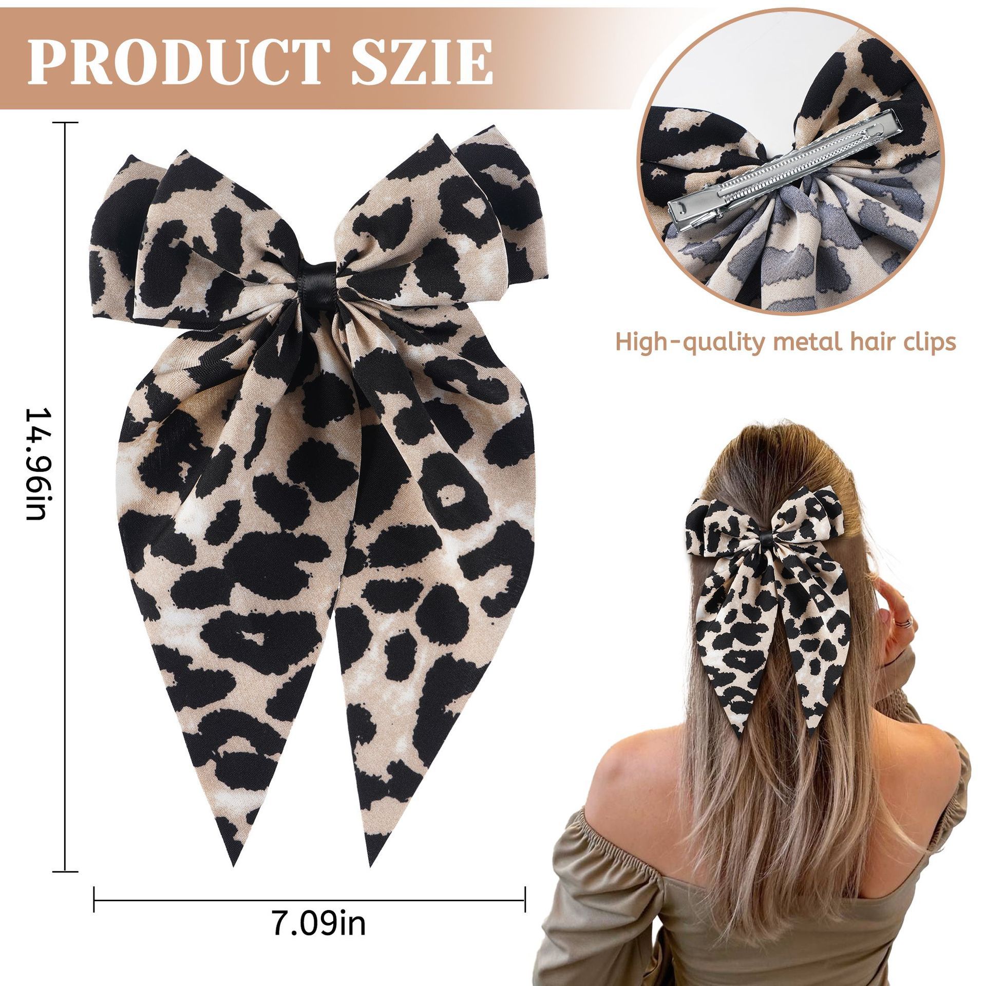 Leopard Print Bow Hair Clip for Women Fashion Hair Accessories Long Ribbon Hair Bow Girls Hair Clip