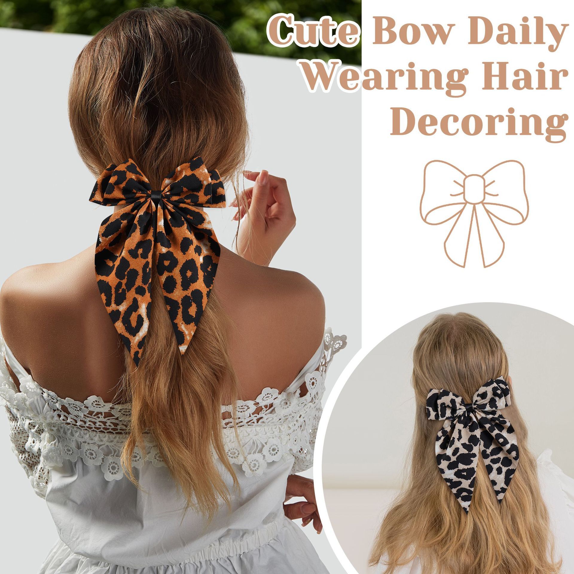 Leopard Print Bow Hair Clip for Women Fashion Hair Accessories Long Ribbon Hair Bow Girls Hair Clip