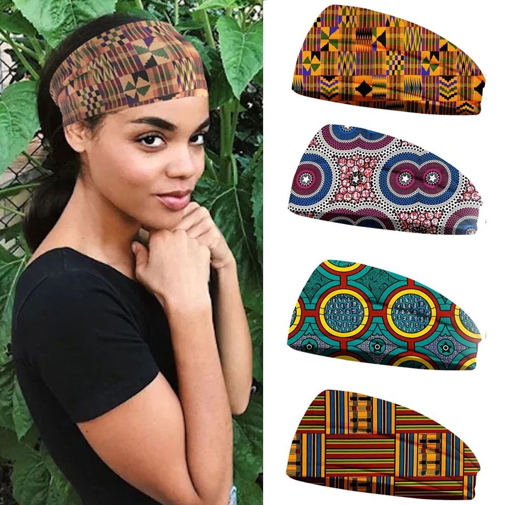 African Print Headband for Women Wide Elastic Hairband Stretch Head Wrap Boho Ankara Hair Accessories for Daily Wear
