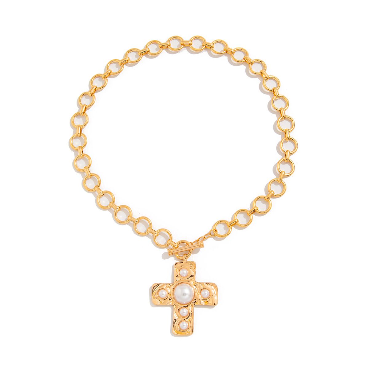 Pearl Cross Necklace for Women Gold Chain Pendant Luxury Christian Jewelry Fashion Gift Elegant Layered Necklace