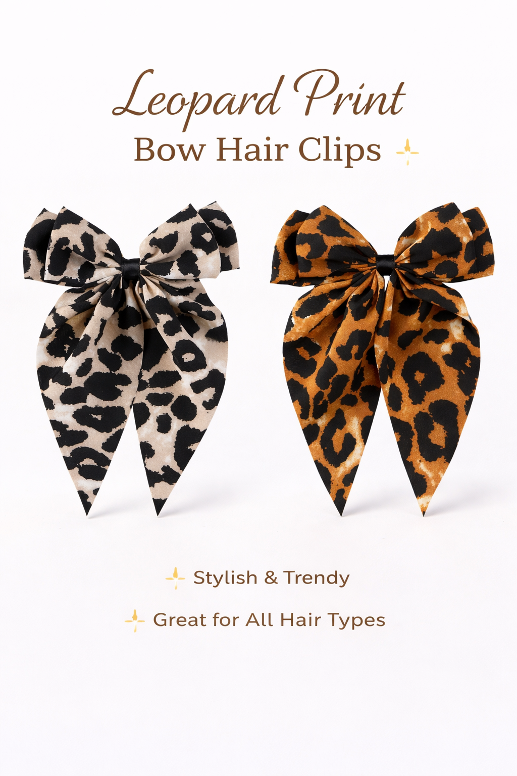 Leopard Print Bow Hair Clip for Women Fashion Hair Accessories Long Ribbon Hair Bow Girls Hair Clip