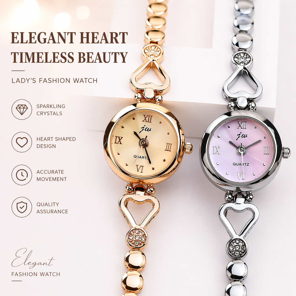 Women Luxury Quartz Bracelet Watch Elegant Heart Design Ladies Wrist Watch Fashion Gift for Girls Girlfriend Unique Stylish Small Dial Wristwatch
