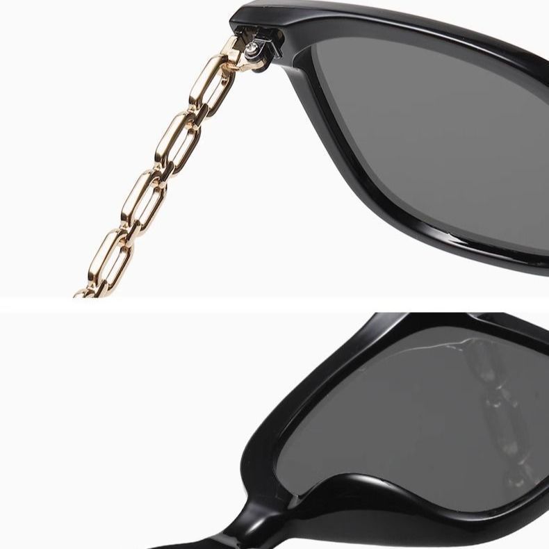 Luxury Chain Sunglasses Women Fashion Square Shades UV400 Protection Oversized Black Eyewear Trendy Designer Glasses