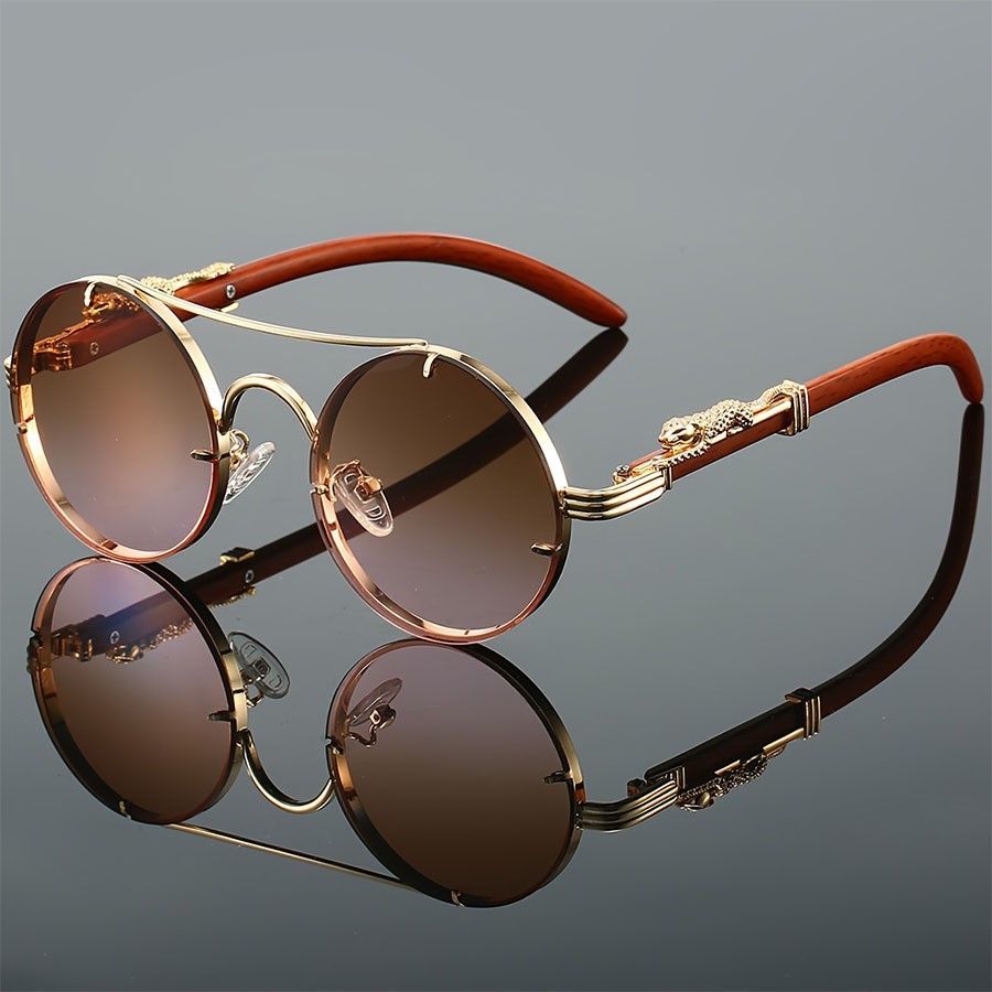 Luxury Round Sunglasses Women Vintage Metal Frame UV400 Protection Retro Designer Shades Leopard Arm Fashion Eyewear