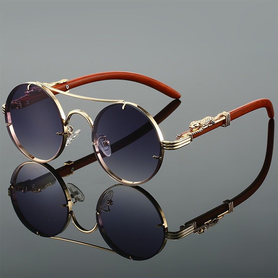 Luxury Round Sunglasses Women Vintage Metal Frame UV400 Protection Retro Designer Shades Leopard Arm Fashion Eyewear