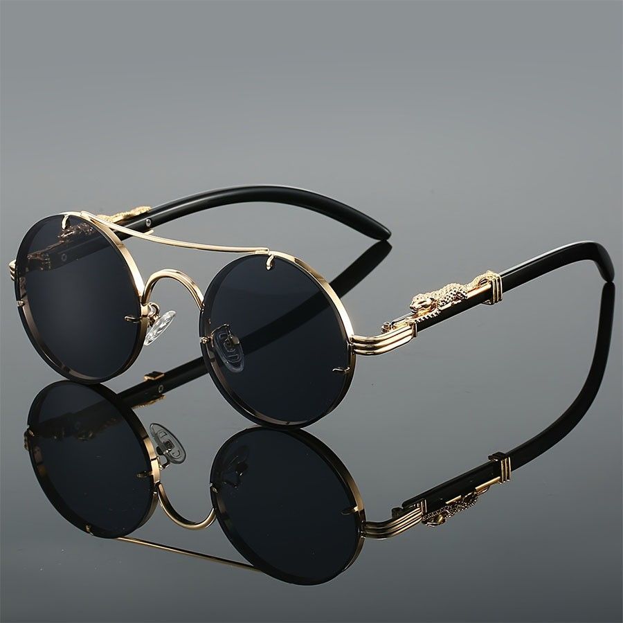 Luxury Round Sunglasses Women Vintage Metal Frame UV400 Protection Retro Designer Shades Leopard Arm Fashion Eyewear