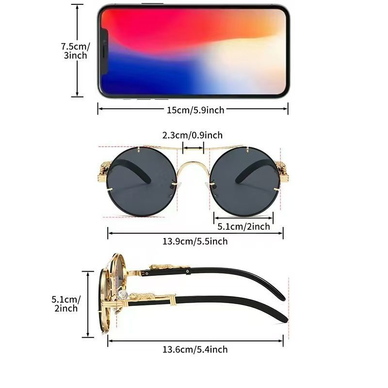 Luxury Round Sunglasses Women Vintage Metal Frame UV400 Protection Retro Designer Shades Leopard Arm Fashion Eyewear