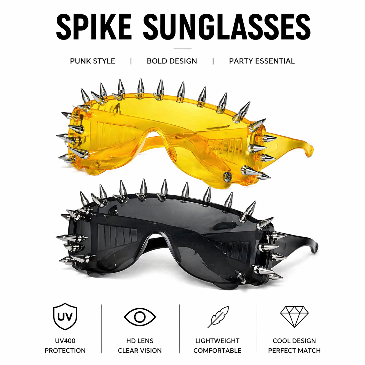 Spike Sunglasses Punk Rivet Goggles Men Women Futuristic Shield Shades UV400 Party Rave Eyewear