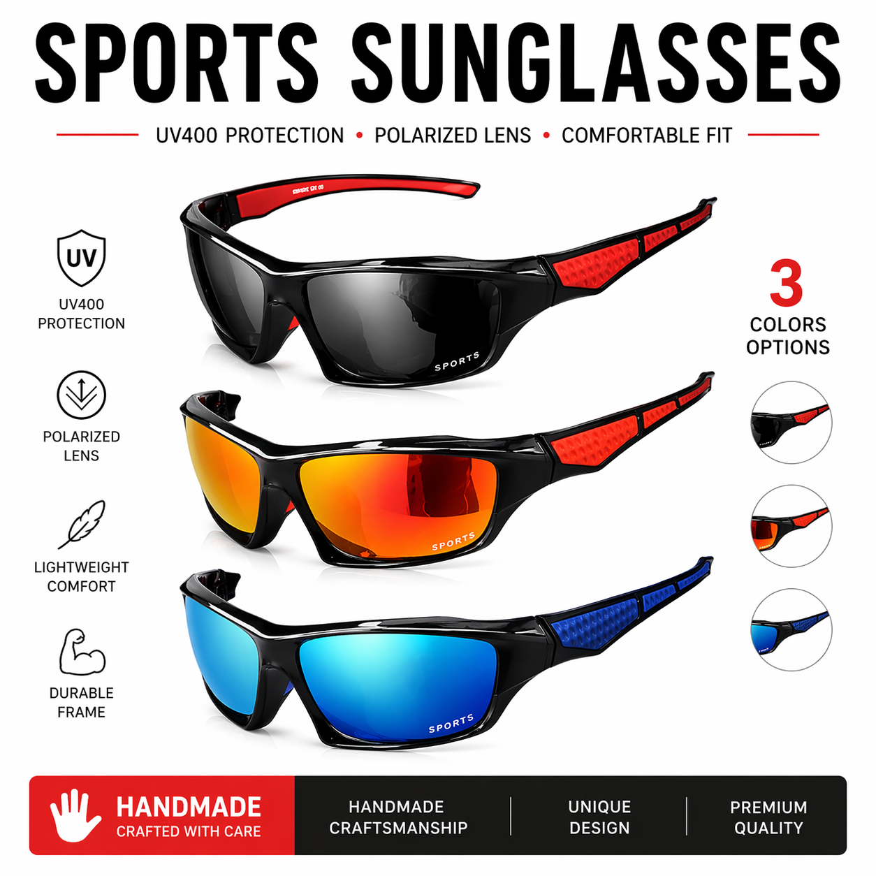 Sports Sunglasses Men Polarized UV400 Cycling Running Outdoor Driving Goggles Lightweight Eyewear