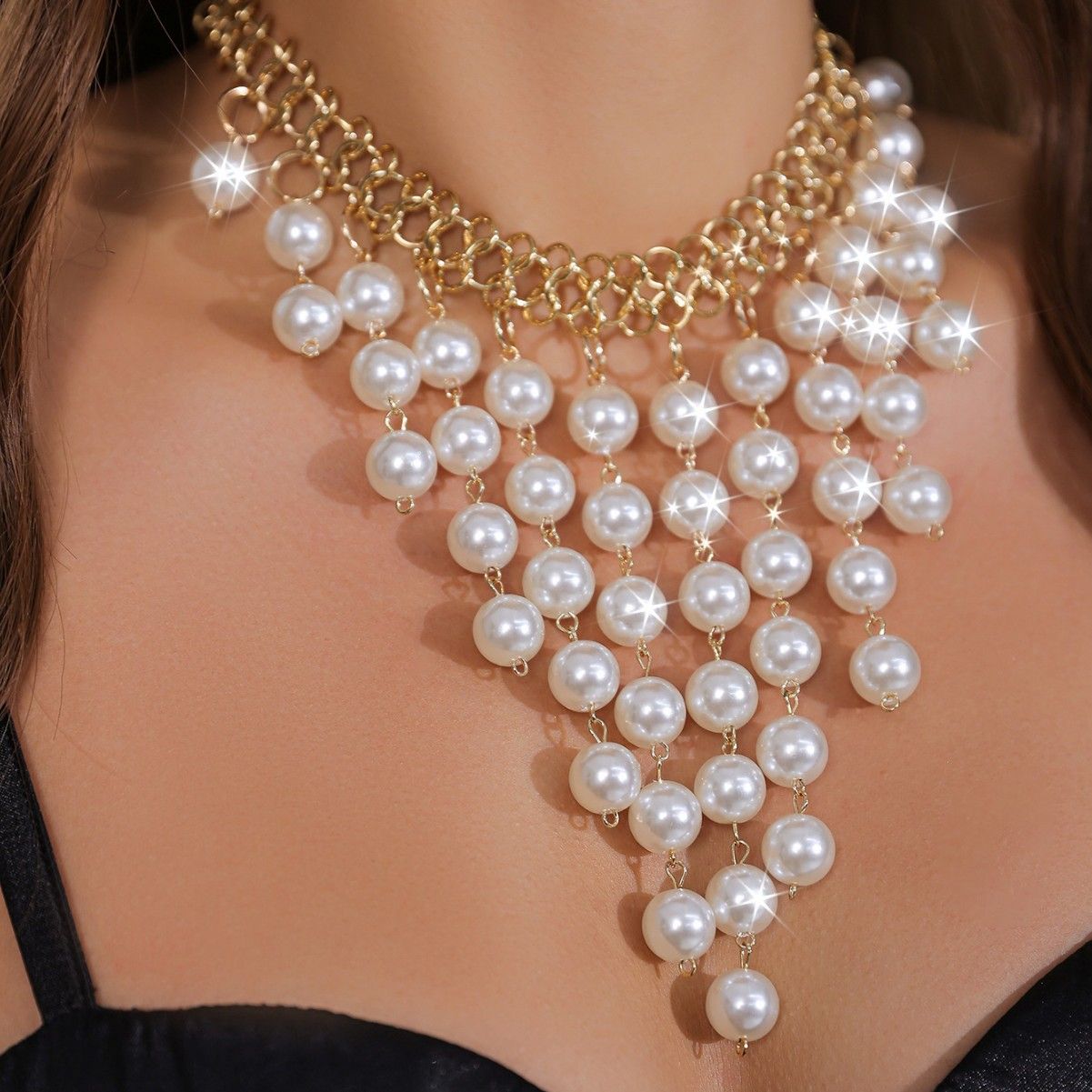 Pearl Choker Necklace for Women Gold Chain Statement Jewelry Fashion Gift