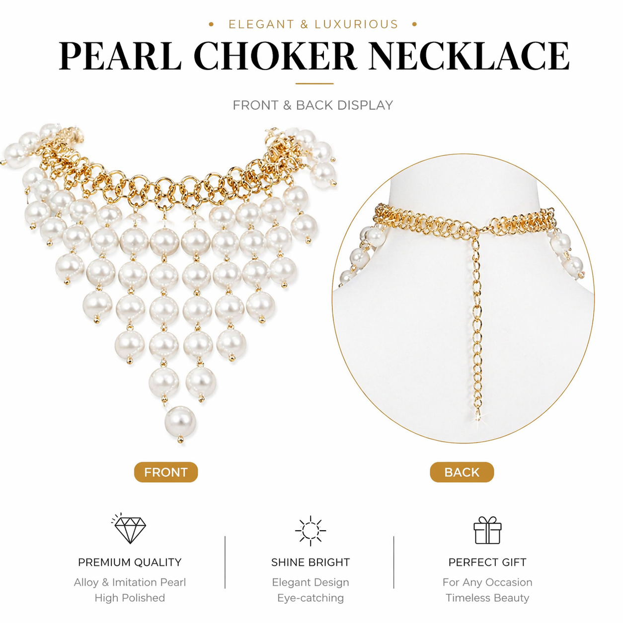 Pearl Choker Necklace for Women Gold Chain Statement Jewelry Fashion Gift