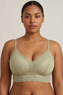 1PC LaceCotton Sweetheart Bralette | Floral Lace Cups | Scalloped Edging | Adjustable Straps