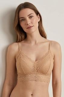 1PC LaceCotton Sweetheart Bralette | Floral Lace Cups | Scalloped Edging | Adjustable Straps