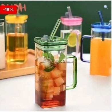 Mason Jar Drinking Glass with Straw & Lid – Reusable Glass Juice Cup Smoothie Mug – Leakproof Beverage Jar for Juice, Iced Coffee & Milkshakes
