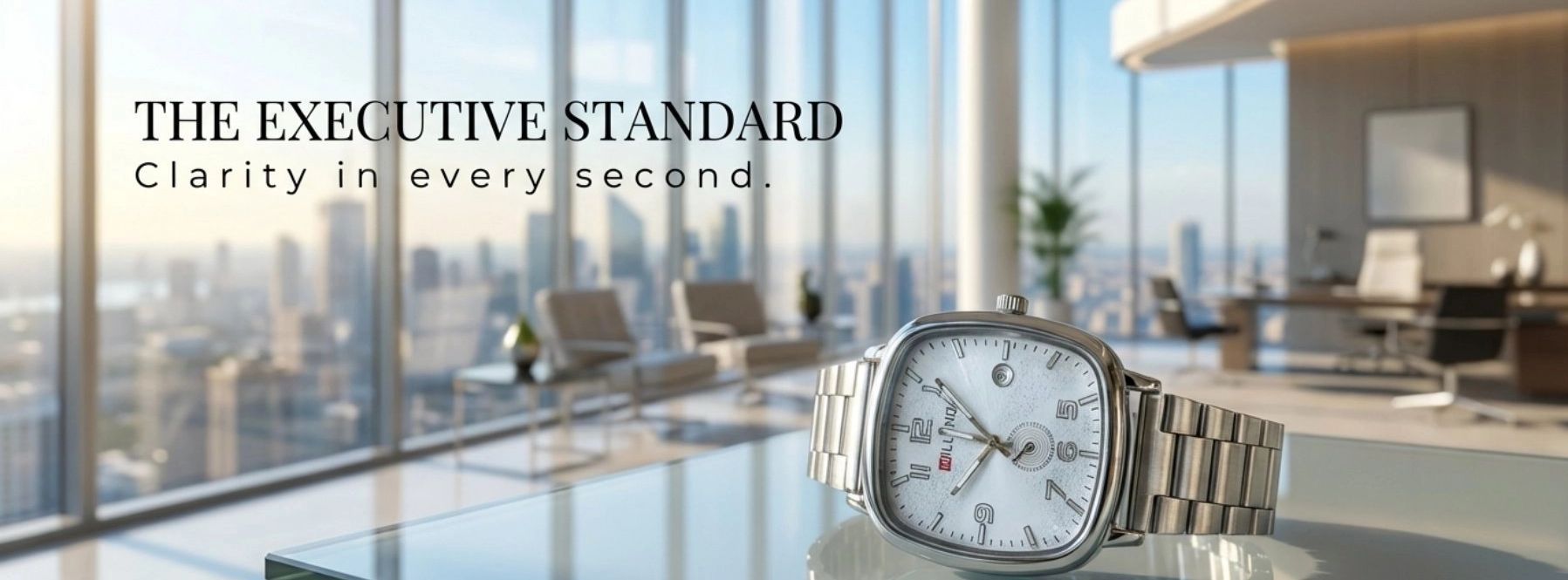 Willande luxury quartz wrist watch with stainless steel strap, square dial, date display, water resistant elegant design for men and women casual and business wear