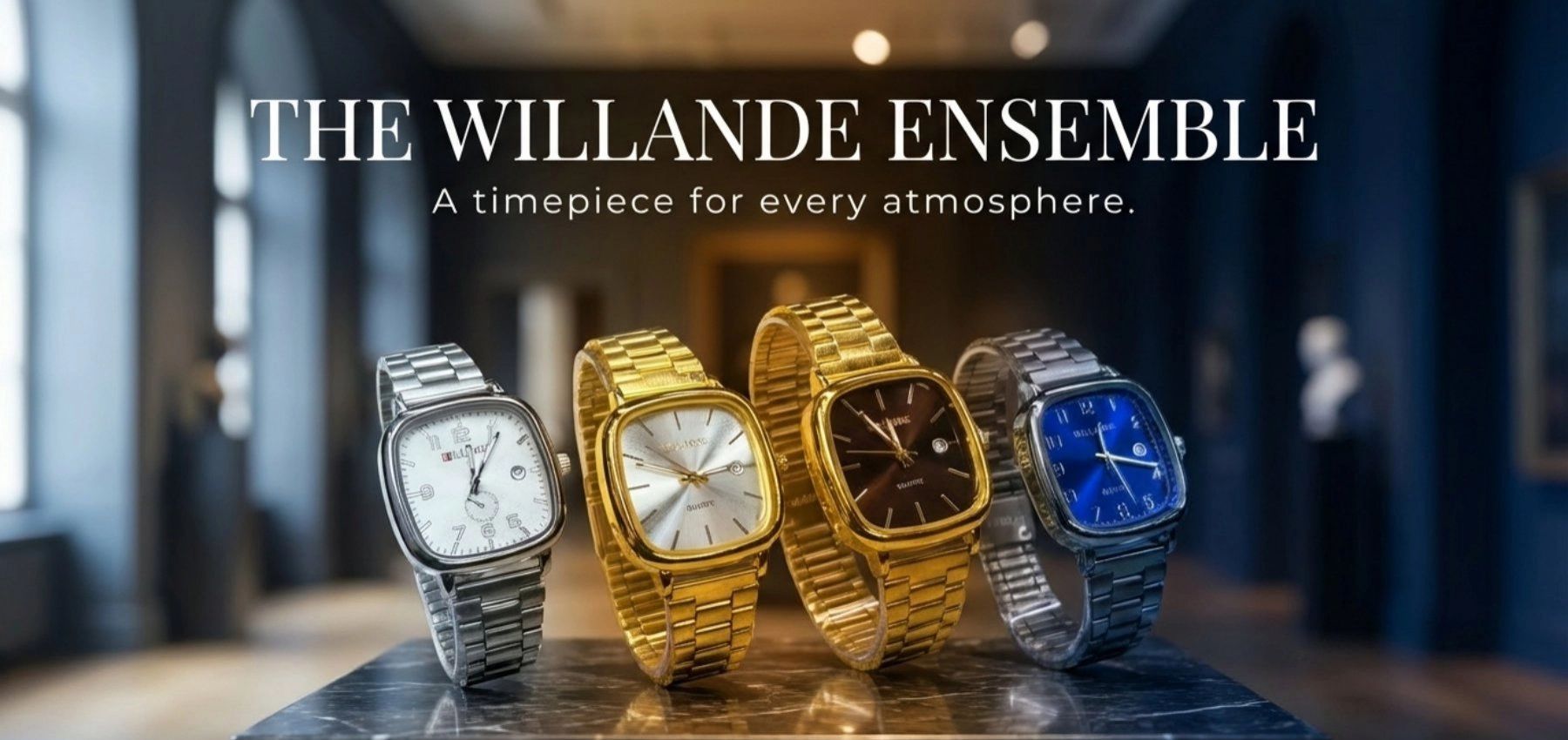 Willande luxury quartz wrist watch with stainless steel strap, square dial, date display, water resistant elegant design for men and women casual and business wear