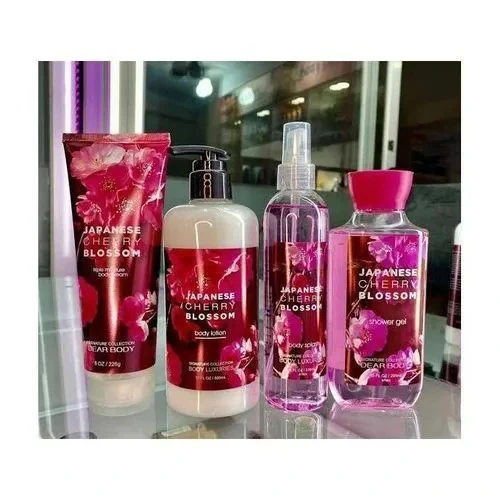 4 Pack Dear Body Cherry Blossom Contains Shower Gel, Body Splash, Body Cream and Body Lotion Sweet Fresh Scent Keep Fresh Body Washes 4 in 1 Signature Collection Body Luxuries Set