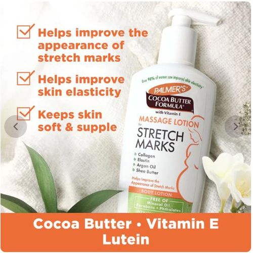 Palmer's Cocoa Butter Formula Massage Lotion For Stretch Marks, Pregnancy Skin Care Belly Cream Weight Fluctuation with Collagen, Elastin, Argan OIl and Shea Butter. Helps in removing stretch marks