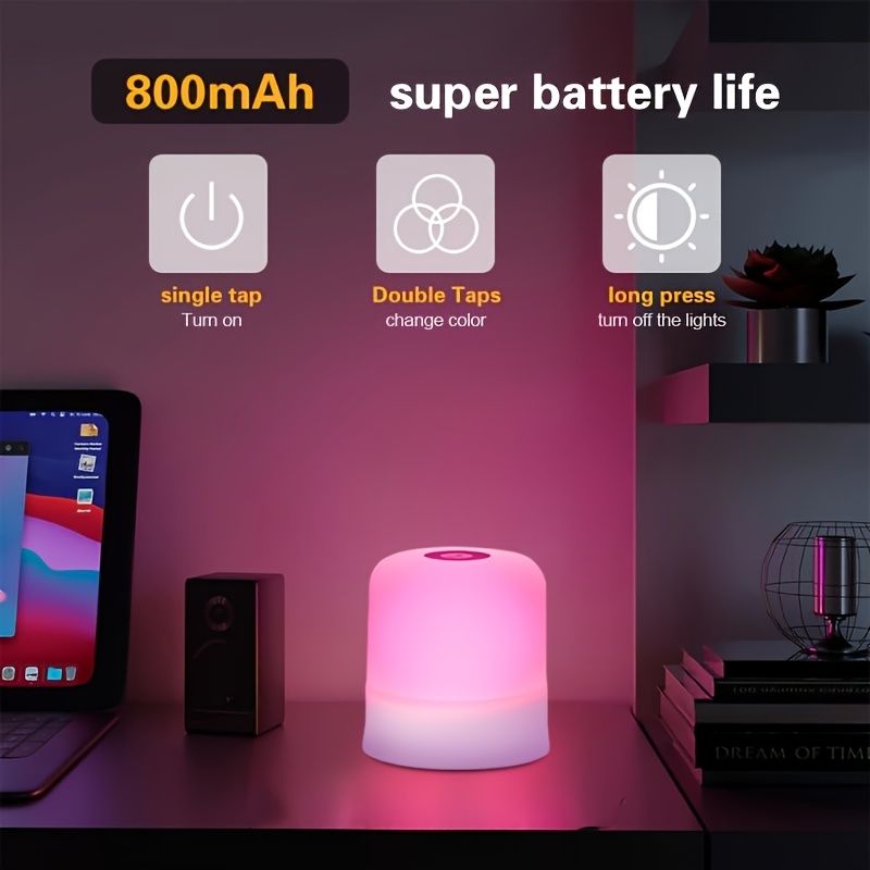 RGB Touch Night Light Portable LED Night Light Bedside Lamp Smart Dimmable Touch Bedside Lamp 16 Lighting Colors - Color Changing Night Light - Dimmable LED Reading Lamp with Color Changing Mode, Suit