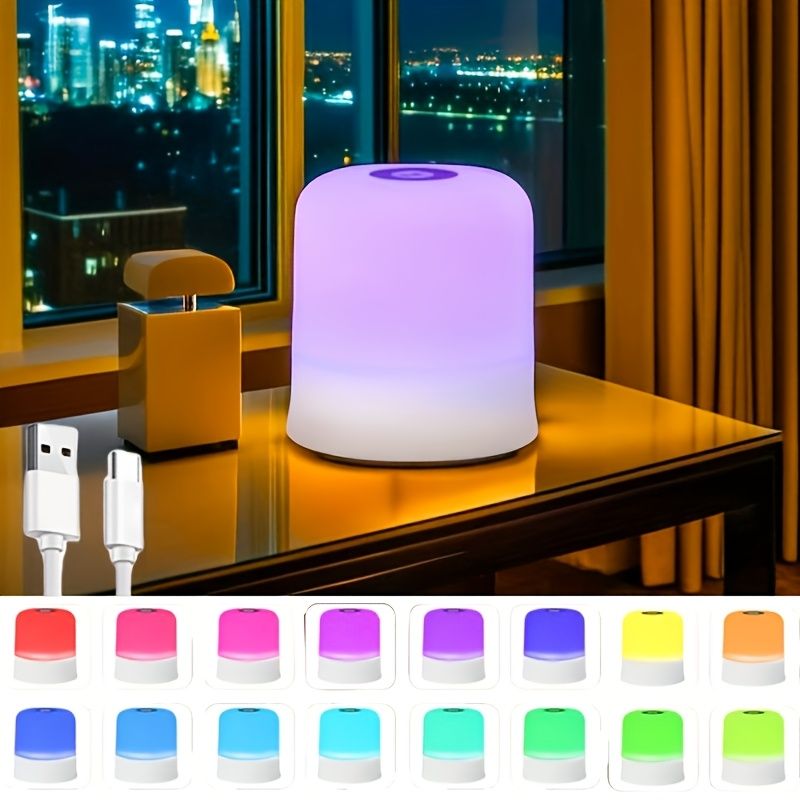 RGB Touch Night Light Portable LED Night Light Bedside Lamp Smart Dimmable Touch Bedside Lamp 16 Lighting Colors - Color Changing Night Light - Dimmable LED Reading Lamp with Color Changing Mode, Suit