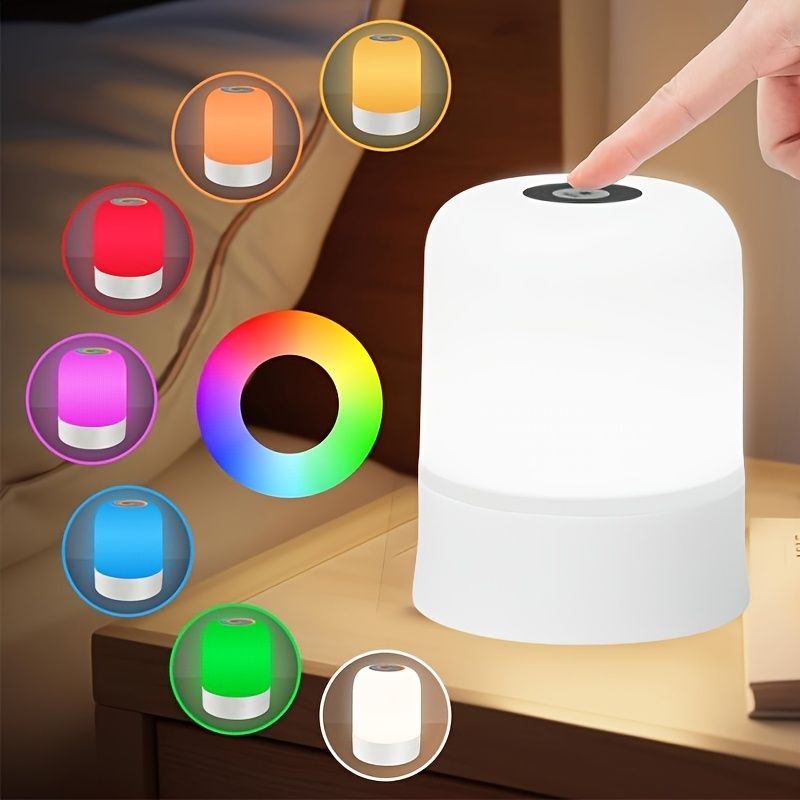 RGB Touch Night Light Portable LED Night Light Bedside Lamp Smart Dimmable Touch Bedside Lamp 16 Lighting Colors - Color Changing Night Light - Dimmable LED Reading Lamp with Color Changing Mode, Suit