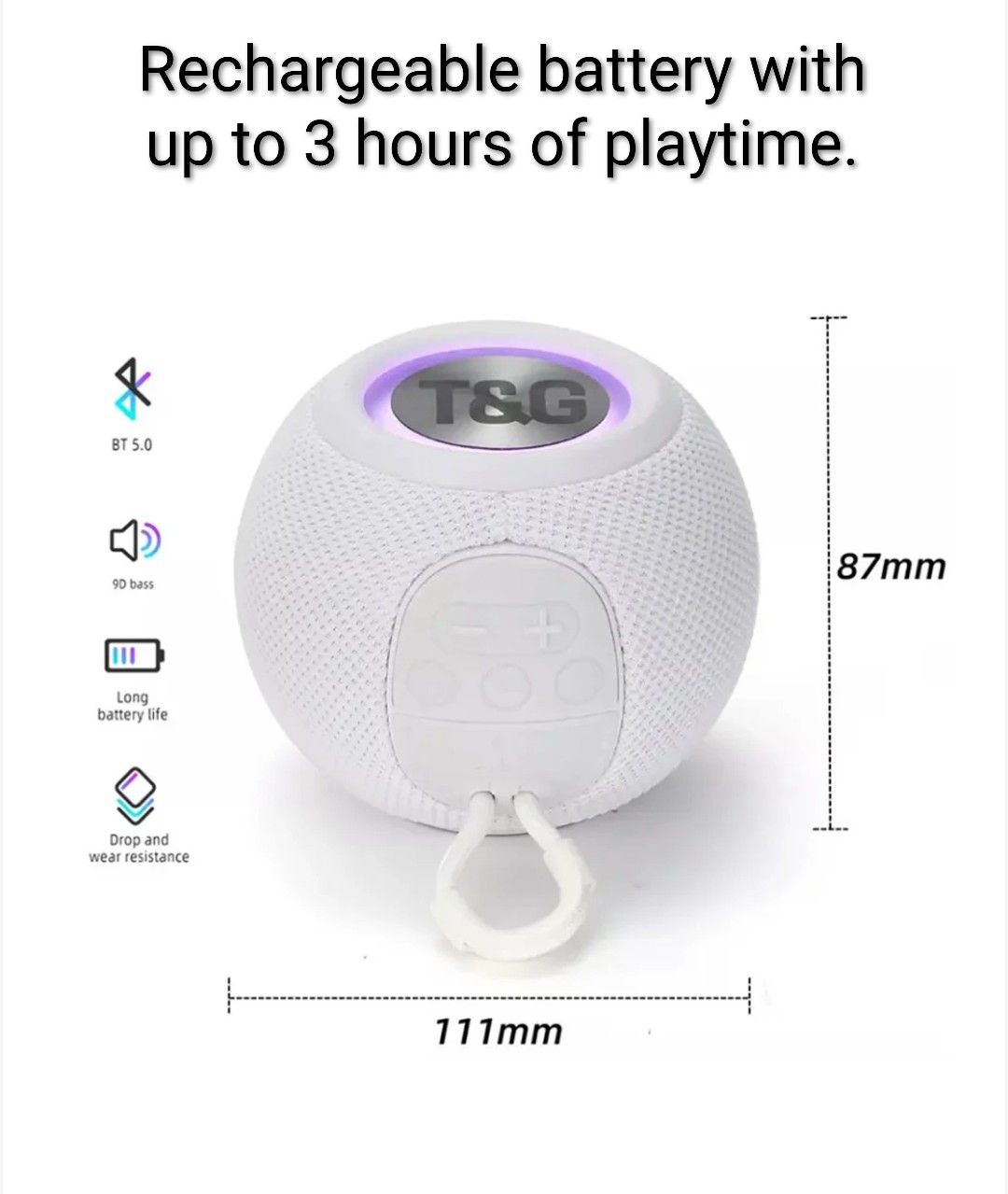 T&G TG337 Portable Bluetooth Speaker Wireless Portable Speaker Colorful Multi- Color RGB LED lights USB/TF (Micro SD) card AUX for Phone/PC/Laptop/TV TWS support pairing