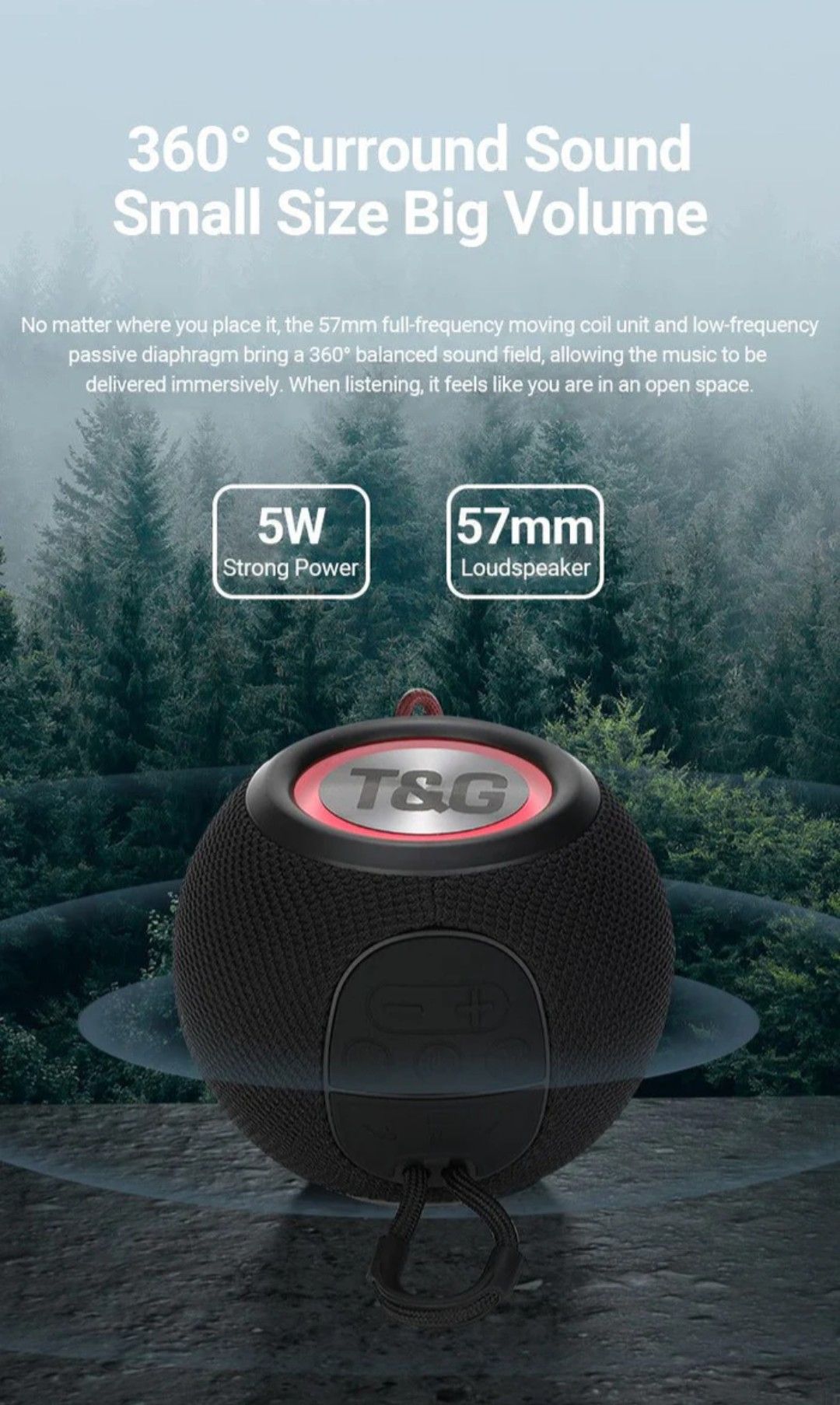T&G TG337 Portable Bluetooth Speaker Wireless Portable Speaker Colorful Multi- Color RGB LED lights USB/TF (Micro SD) card AUX for Phone/PC/Laptop/TV TWS support pairing
