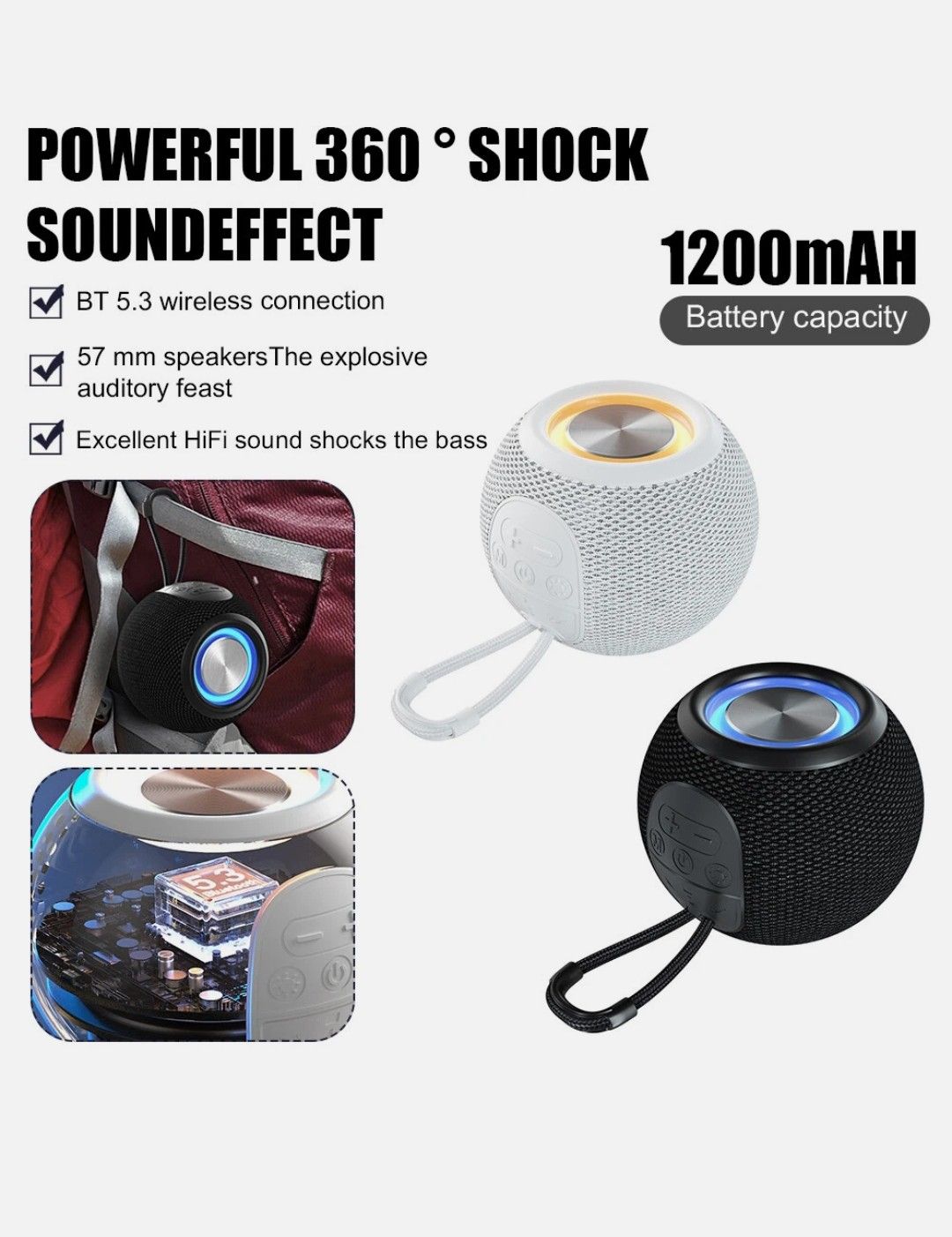 T&G TG337 Portable Bluetooth Speaker Wireless Portable Speaker Colorful Multi- Color RGB LED lights USB/TF (Micro SD) card AUX for Phone/PC/Laptop/TV TWS support pairing