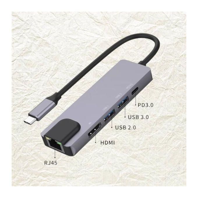 5-in-1 USB Type-C Multi-Function Hub – HDMI, RJ45 Ethernet, USB & PD Fast Charging Adapter