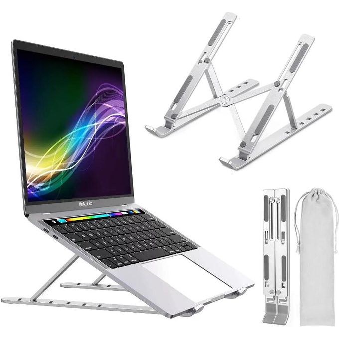 Portable Foldable Laptop Stand – Aluminium Alloy Adjustable Desktop Stand for Laptop & Tablet – Silver