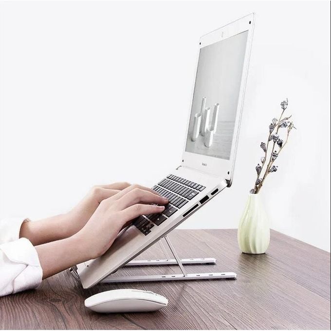 Portable Foldable Laptop Stand – Aluminium Alloy Adjustable Desktop Stand for Laptop & Tablet – Silver