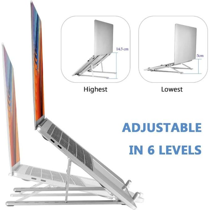 Portable Foldable Laptop Stand – Aluminium Alloy Adjustable Desktop Stand for Laptop & Tablet – Silver