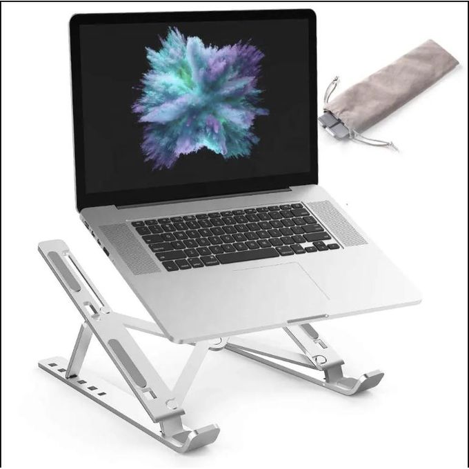 Portable Foldable Laptop Stand – Aluminium Alloy Adjustable Desktop Stand for Laptop & Tablet – Silver