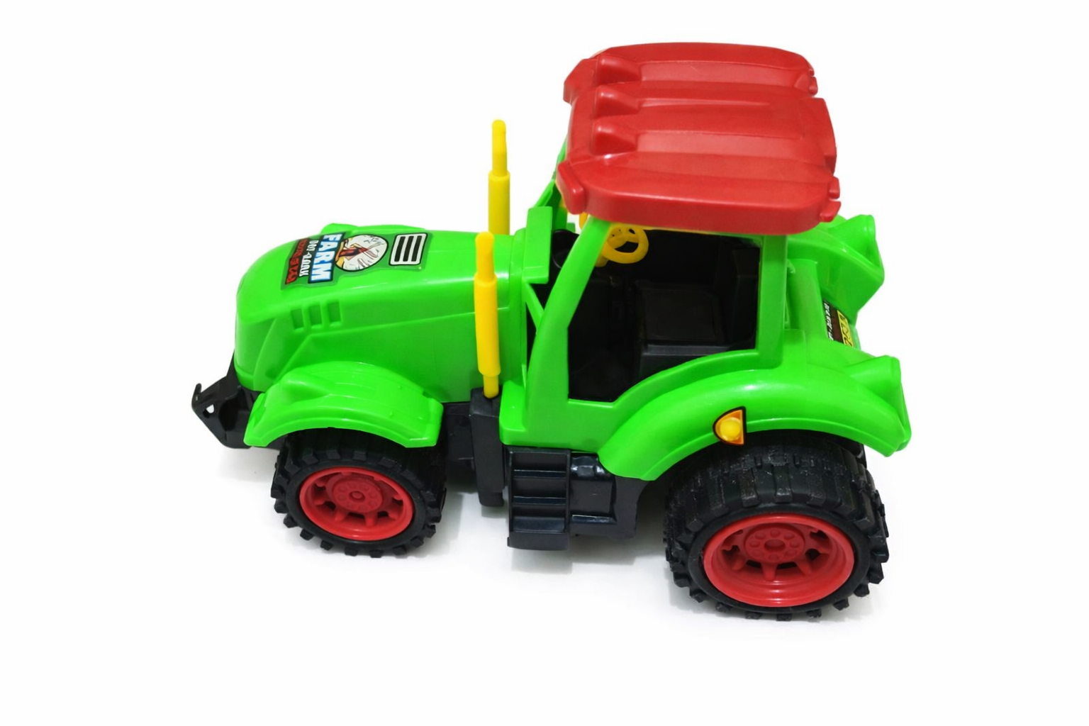 Big/ small size Toy Farm Tractor with Red Roof and Red Wheels – Plastic Vehicle Toy with "FARM" Sticker, Agricultural Play for Kids