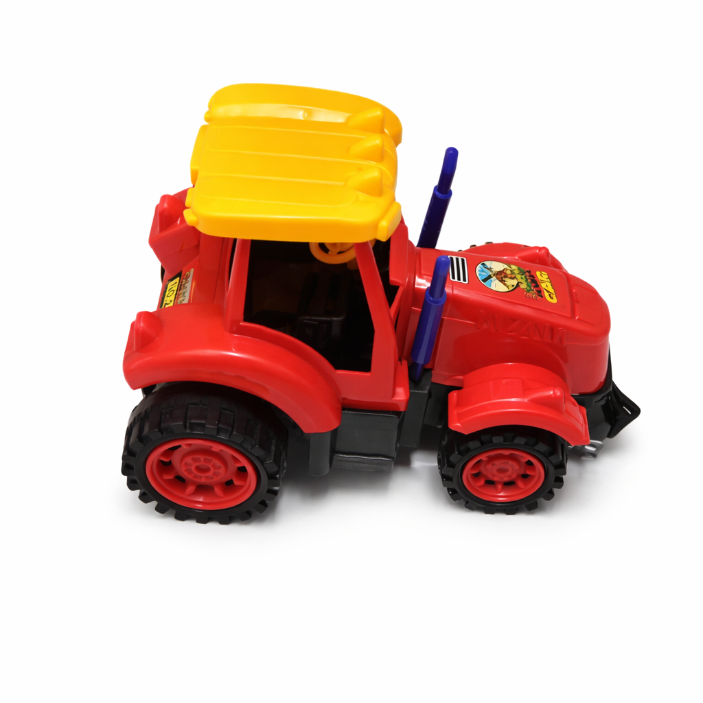 Big/ small size Toy Farm Tractor with Red Roof and Red Wheels – Plastic Vehicle Toy with "FARM" Sticker, Agricultural Play for Kids