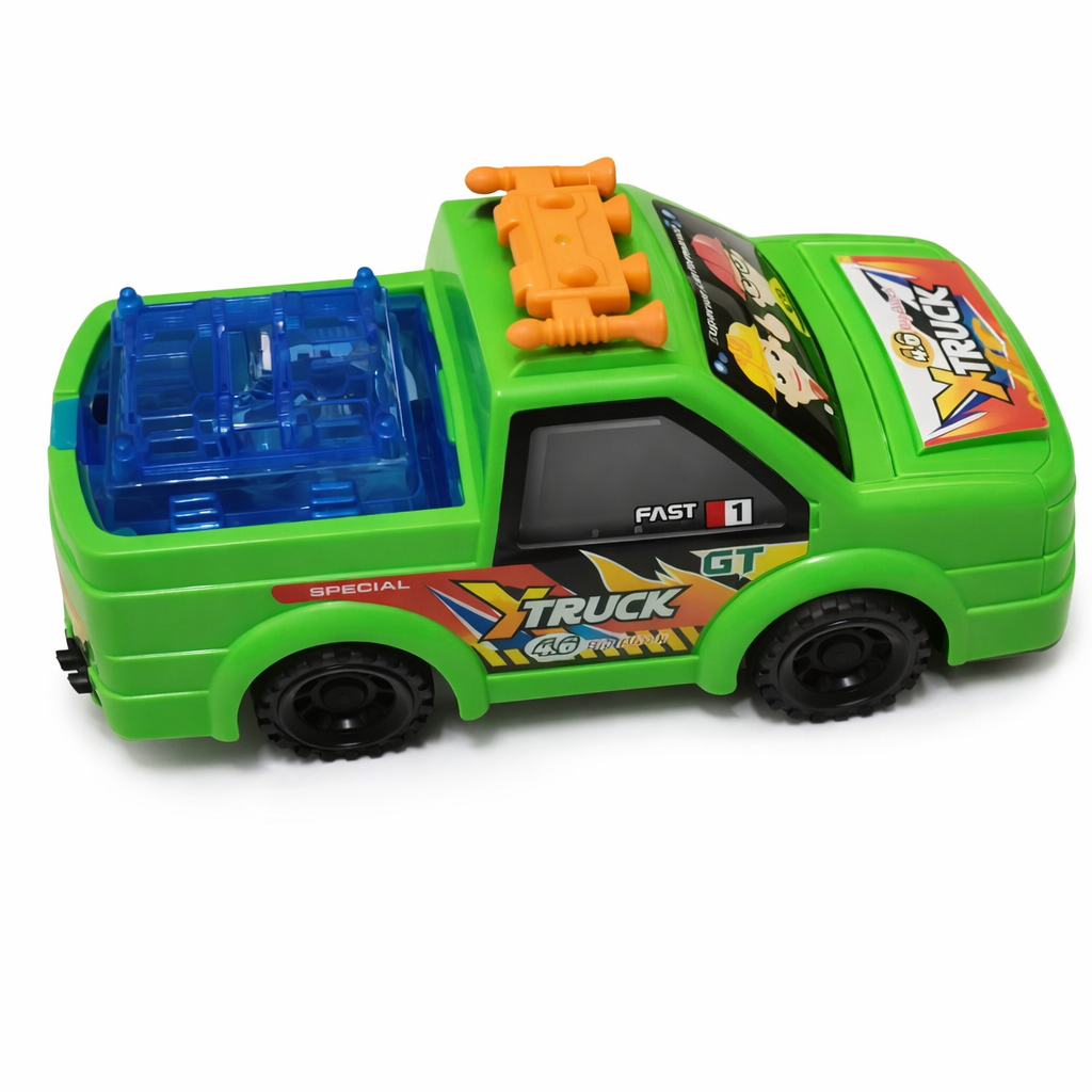 Vibrant  Pickup Truck Toy with Roof Rack and Transparent Bed Cover – Durable Plastic Miniature Vehicle for Kids