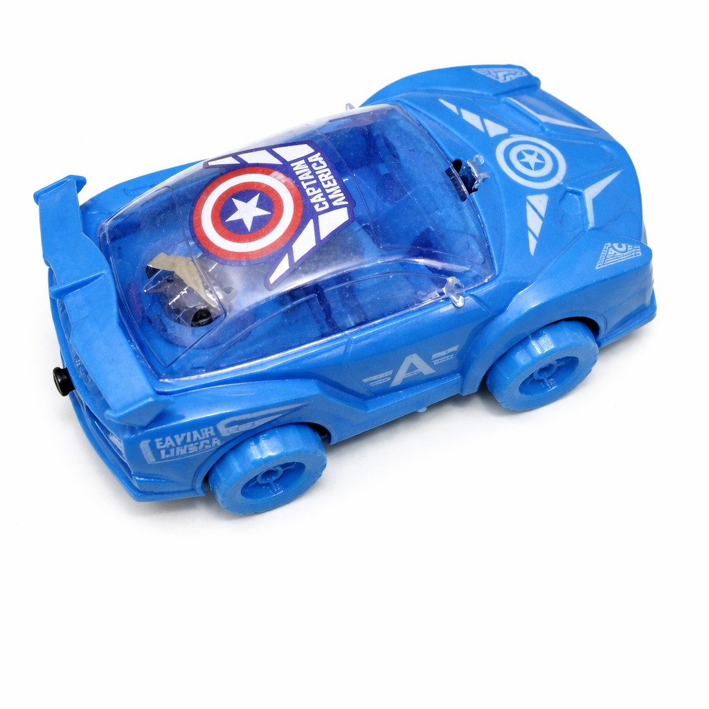 Plastic Toy Car with Captain America Branding – Marvel Superhero Vehicle, Lightweight Durable Design, Officially Styled Decals on Roof