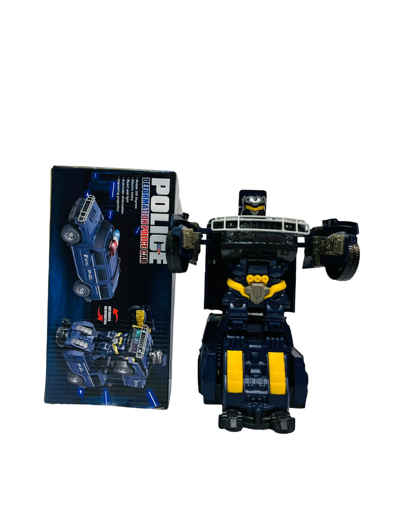 Toysery Police Deformation Car – 2-in-1 Transforming Police Car Robot Toy with Automatic One-Key Deformation 360° Rotating Wheel and Projection Feature