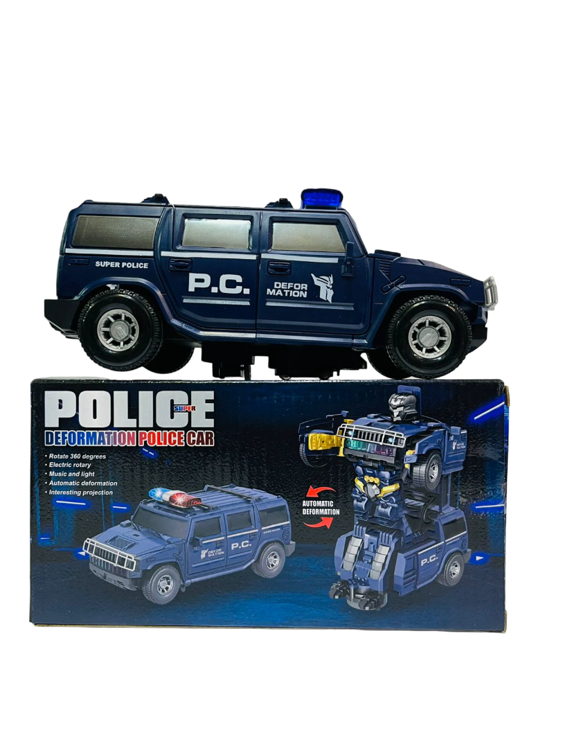 Toysery Police Deformation Car – 2-in-1 Transforming Police Car Robot Toy with Automatic One-Key Deformation 360° Rotating Wheel and Projection Feature