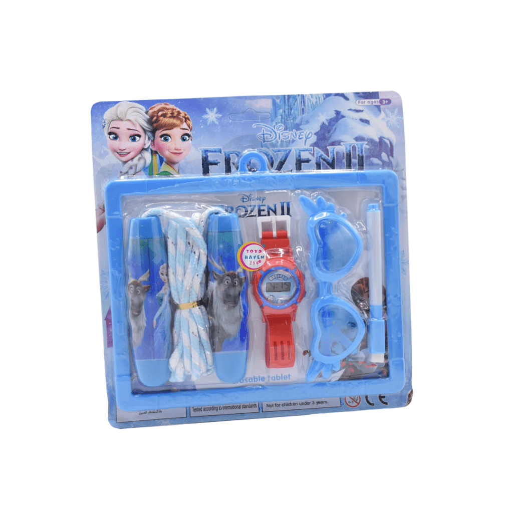 Frozen 3-in-1 Kids Activity Set – Jump Rope, Sunglasses & Musical Watch, Elsa & Anna Themed Gift Pack for Outdoor Play, Dress-Up & School