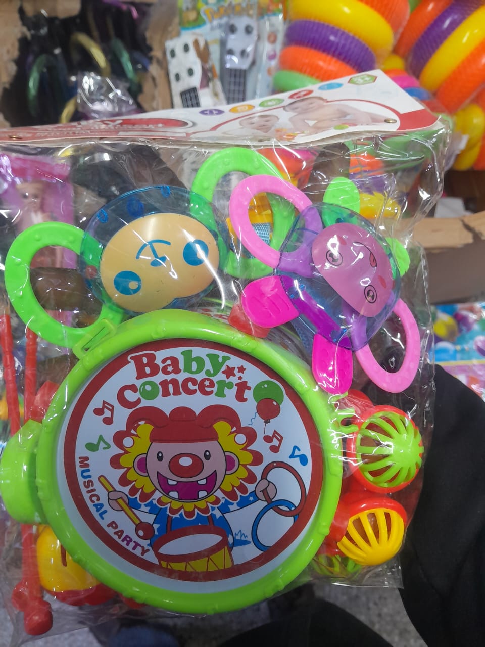 Baby Concert Rattle & Musical Drum Toy Set – 5-in-1 Early Education Kit with Hand Drum & Percussion Instruments, Sensory Development Toys for 0-12 Months, Safe Non-Toxic Baby Rattles